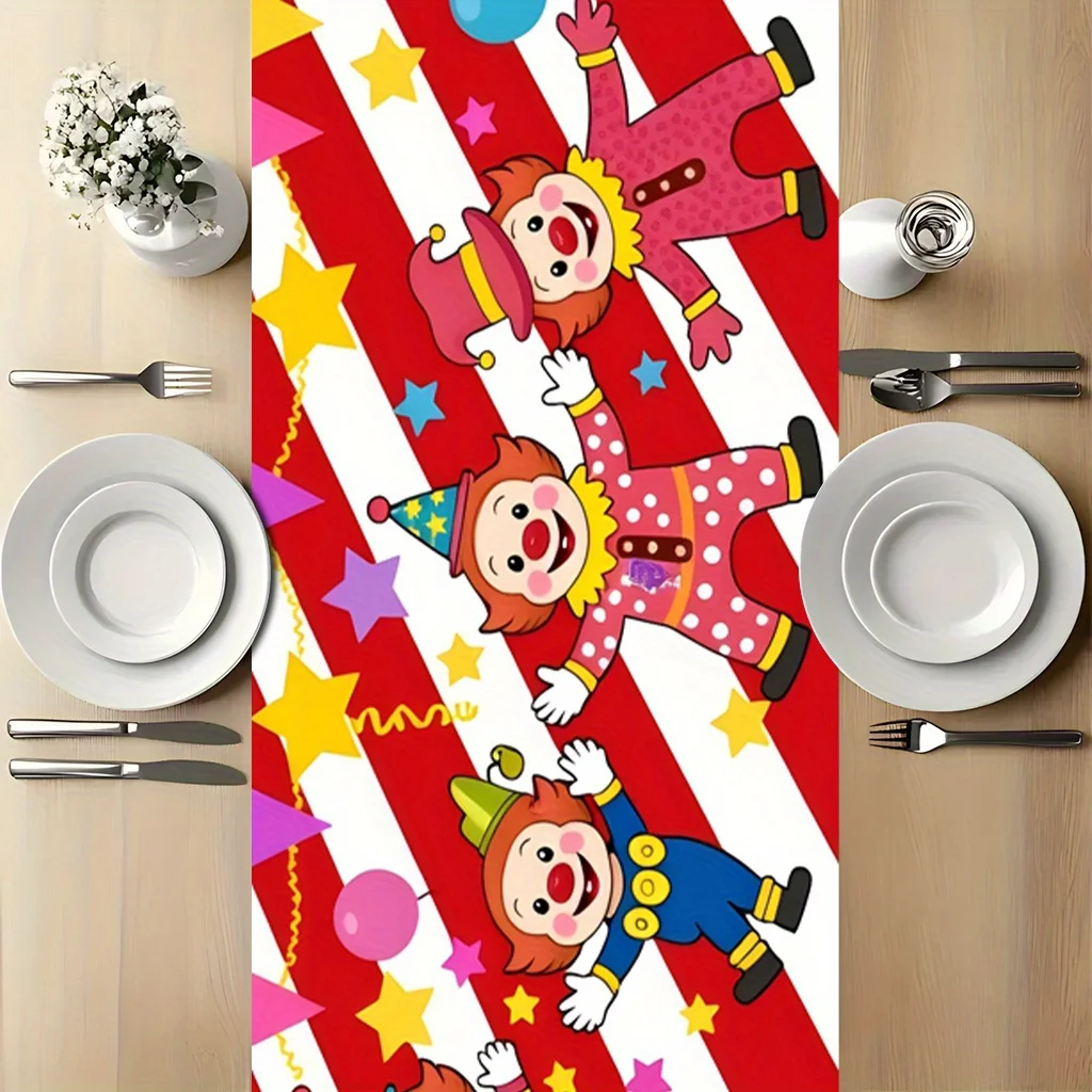 Circus Clown Party Table Runner - Durable Rectangular Table Cover for Kids Birthday, Carnival Events, Holiday Dining & Kitchen