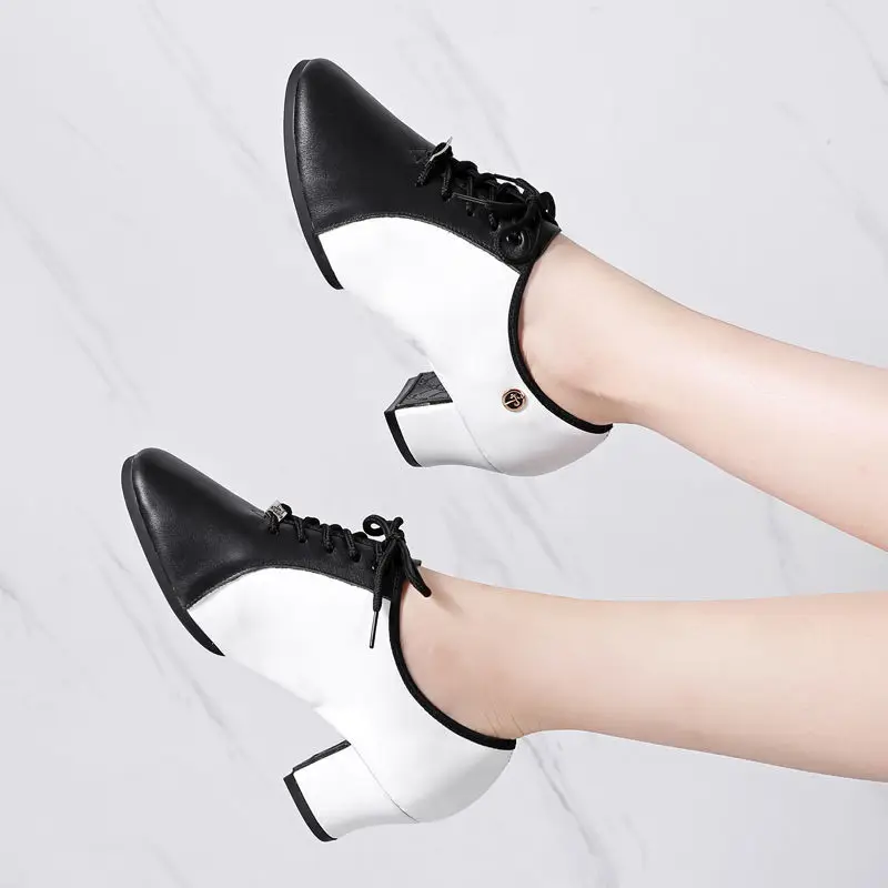 Genuine Leather Dance Shoes Adult Soft Modern Dance Shoes Women Square Shoes Teacher Latin Dance Shoe Sneakers Ballroom Dancing