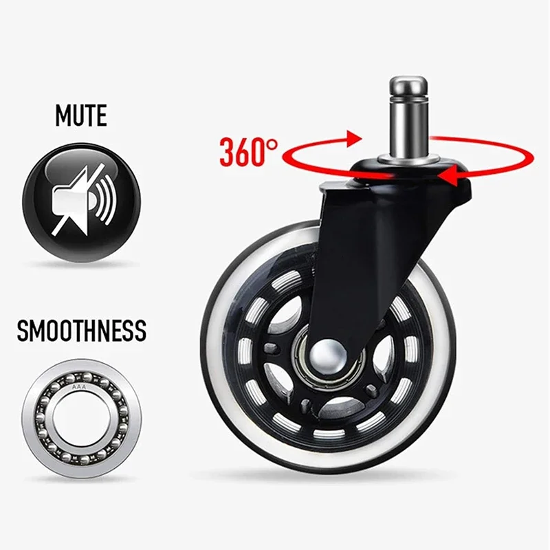 1Pcs 3" Rubber Office Chair Caster Wheels Heavy Duty & Safe For All Floors Including Hardwood Replacement For Desk Floor