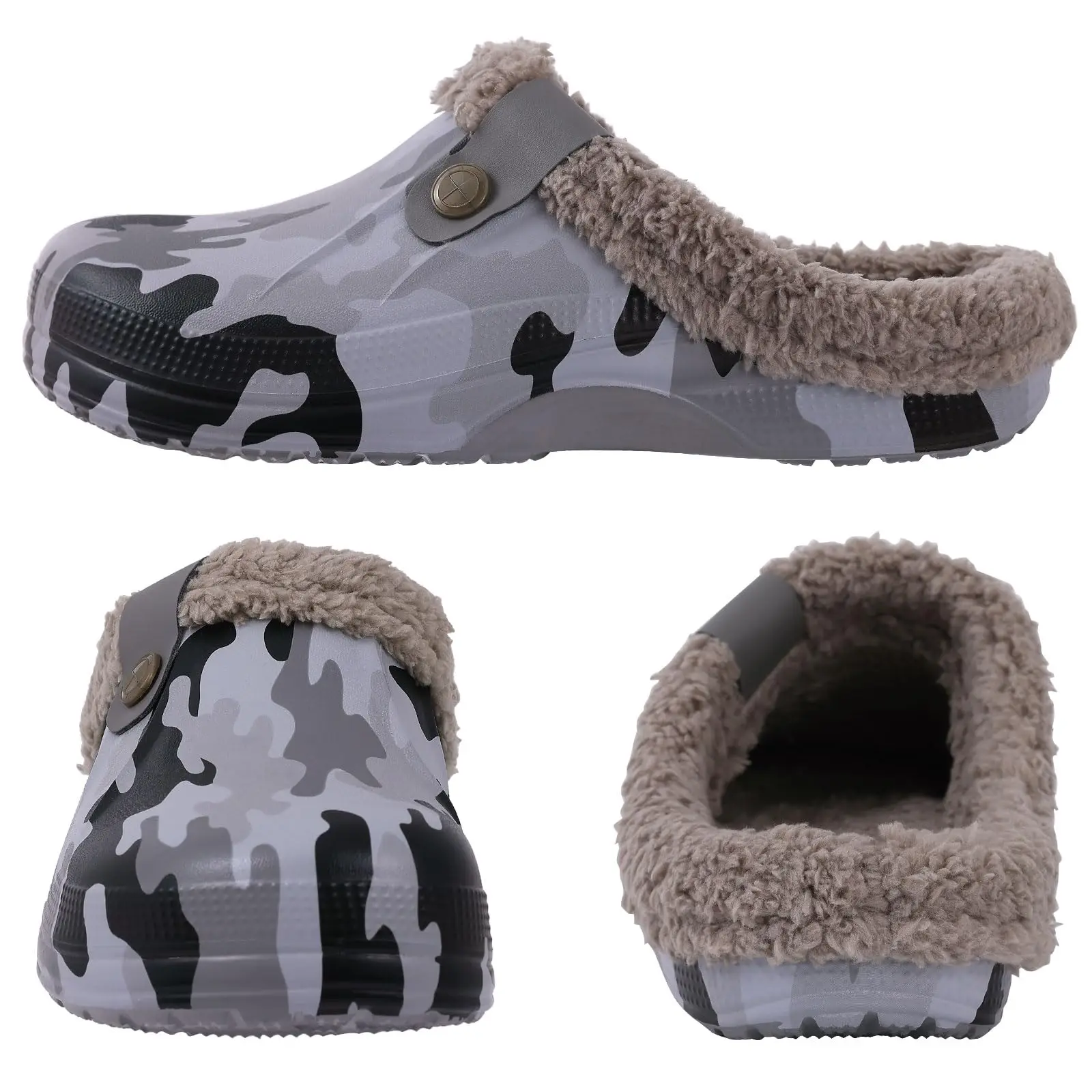 Lächeln Winter Pelz Gefüttert Clogs Frauen Fuzzy Hausschuhe Männer Warme Hausschuhe Erwachsene Outdoor Wasserdichte Hausschuhe Komfort Garten Clogs – Detail 17