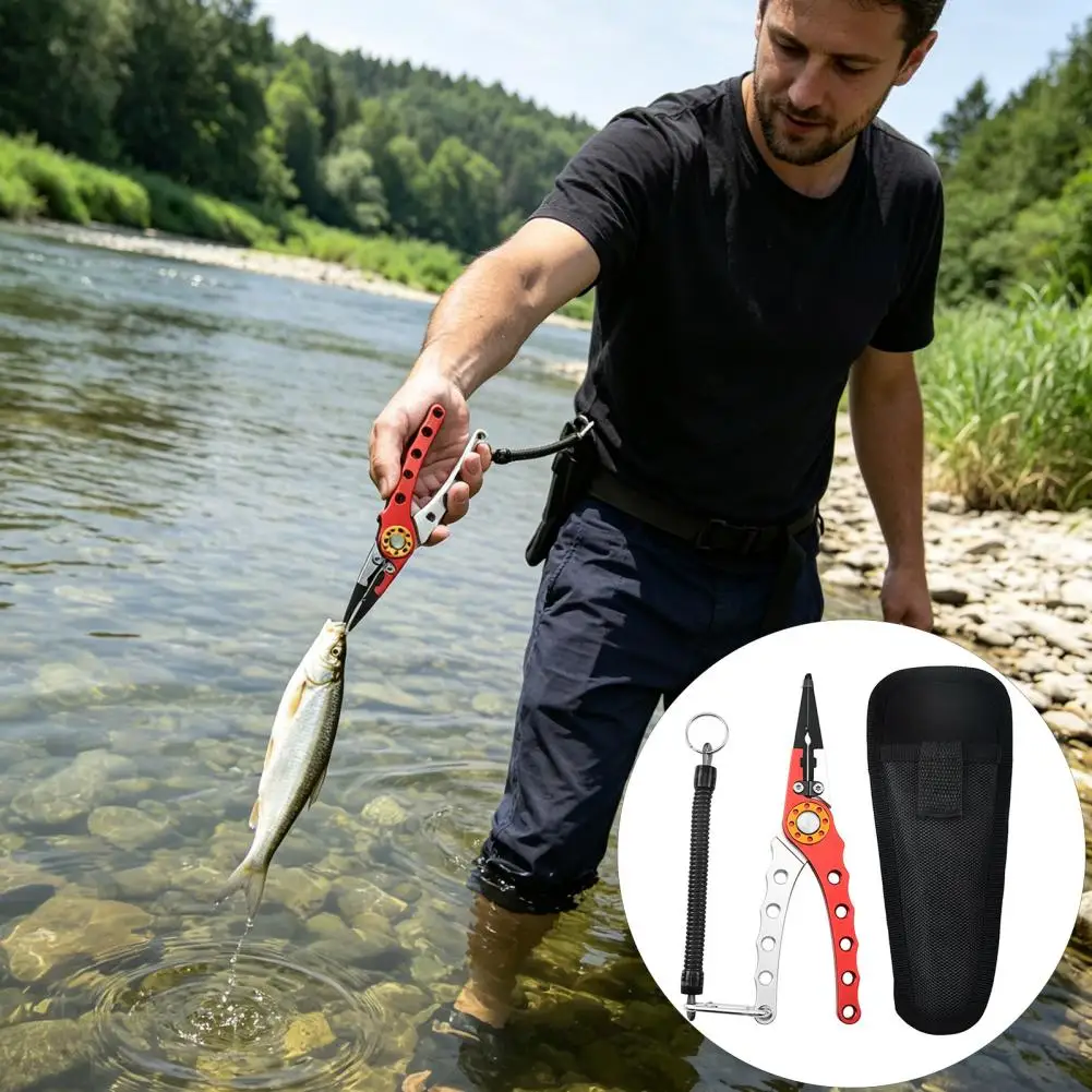 Aluminum Alloy Pliers Aluminum Fishing Pliers Resistant Surf Tackle Multitool with Braided Line Cutter Split Ring for Freshwater