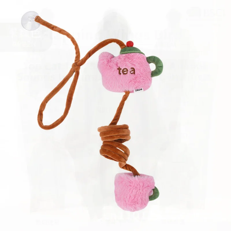 Zeze-Juguete de cuerda elástica para gatos con juego de té, diseño de teléfono, tela de felpa de menta autoadhesiva, fibra de poliéster, suministros interactivos y divertidos para mascotas