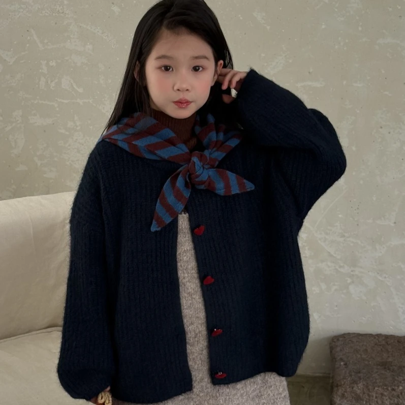 

Girls Sweater 2025 Autumn and Winter New Childrens Clothes Korean Girl Baby Vertical Knitting Design Round Neck Pullover Sweater