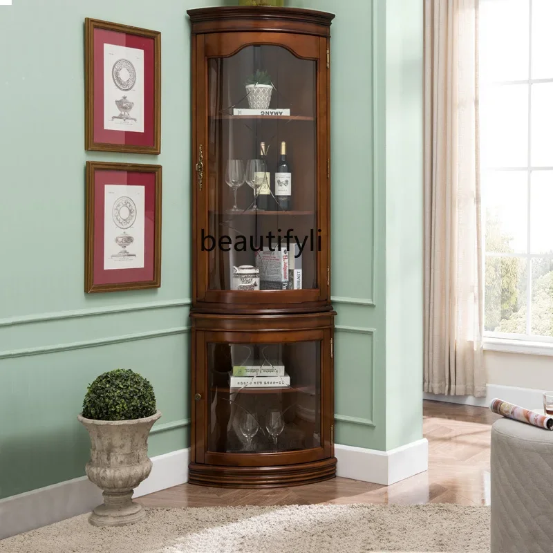 American-Style Solid Wood Restaurant Wine Cabinet European-Style Living Room Three Turns Corner Corner Shelf Side   Household