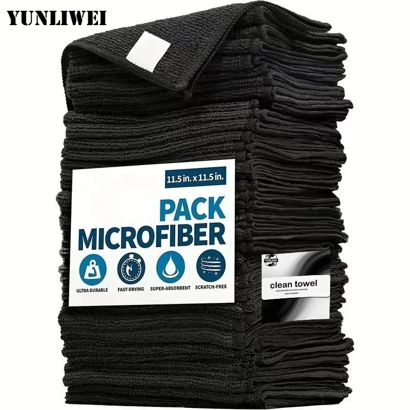 5/12/20PCS Black Ultra-fine Fiber Dishwashing Cloth, Multifunctional Car Cleaning Cloth,Kichen Accessories  Kitchen Towels
