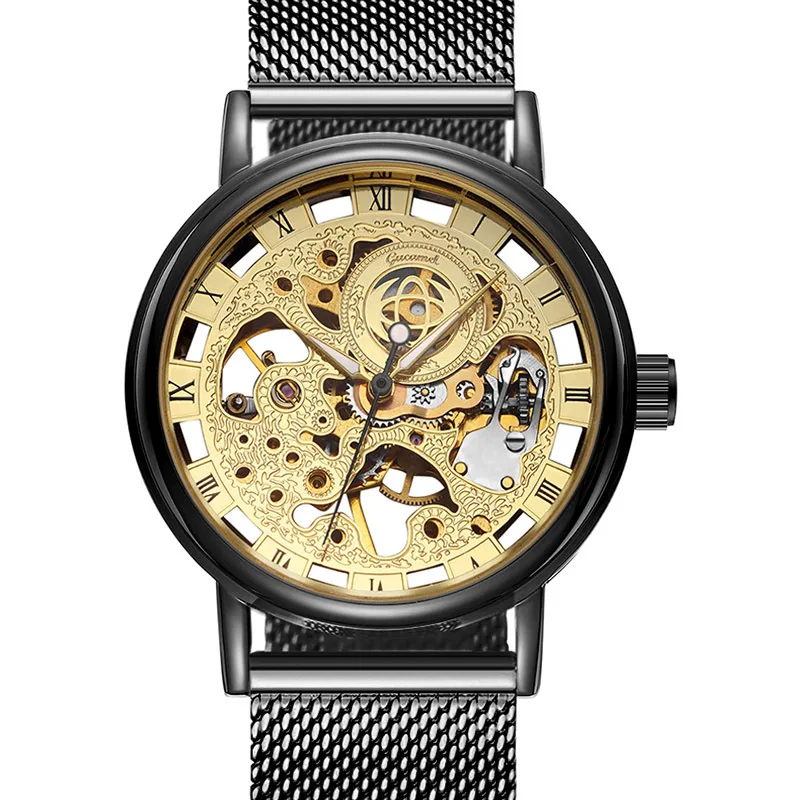 

Механические часы с ручным ветром, циферблат с открытым сердцем, удобный мужской ремешок из стальной сетки