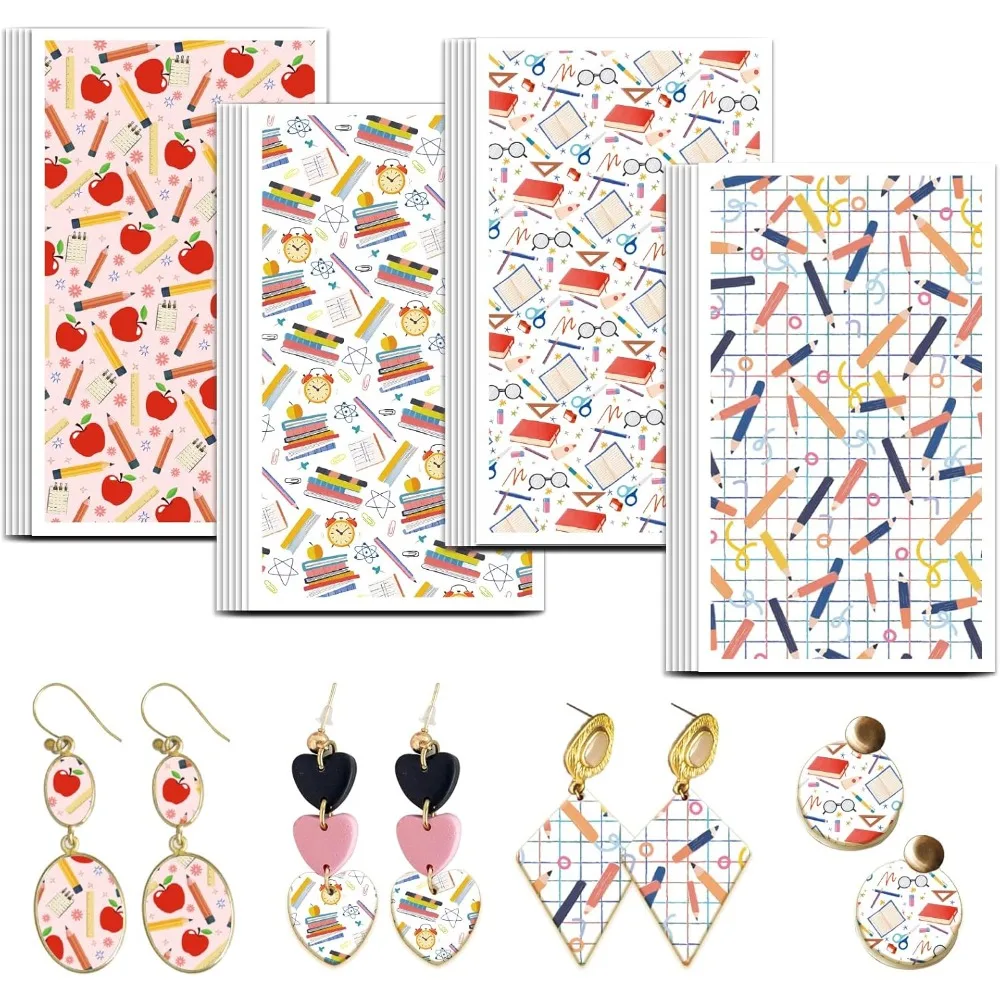 Papier de transfert d'argile scolaire, 4 modèles, 24 pièces, papier de transfert pour carnet polymère, crayon, feuilles de transfert d'argile polymère, règle d'alarme