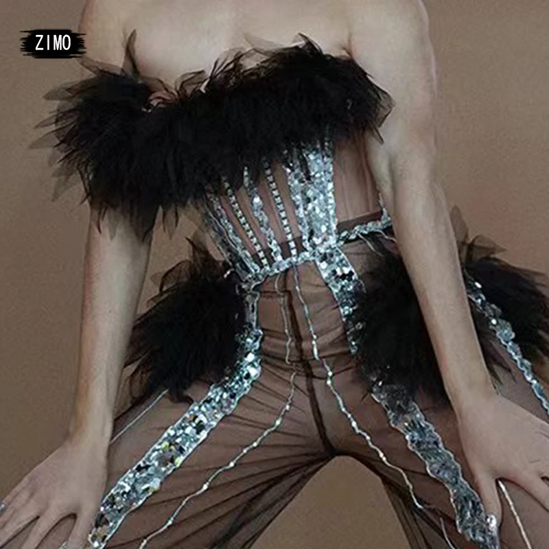 اسحب الملكة ازياء موضة الترتر الأسود حجر الراين حللا النساء منظور تظهر الأداء القطب الرقص ملهى ليلي حفلة DS