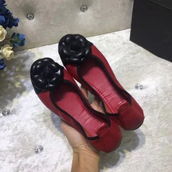 Luxury Ballet Flats Women Genuine Leather Soft Foldable Sweet Camellia Flats Elegant Office Lady Work Shoes Slip On Casual Shoes