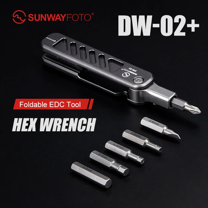 SUNWAYFOTO DW-02+ Folding Tool Set with Hex Key Wrenches Stainless Steel 2.5/3/4/5mm, Phillips and Flat Head, Edc Multitool Keyc