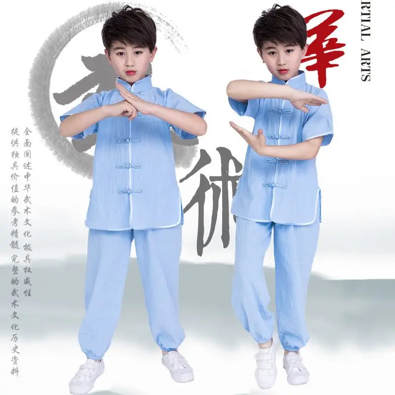 Clothes and Tai Chi Students Kung Fu Performance Clothing Children Wushu Costume New Youth Short Sleeve