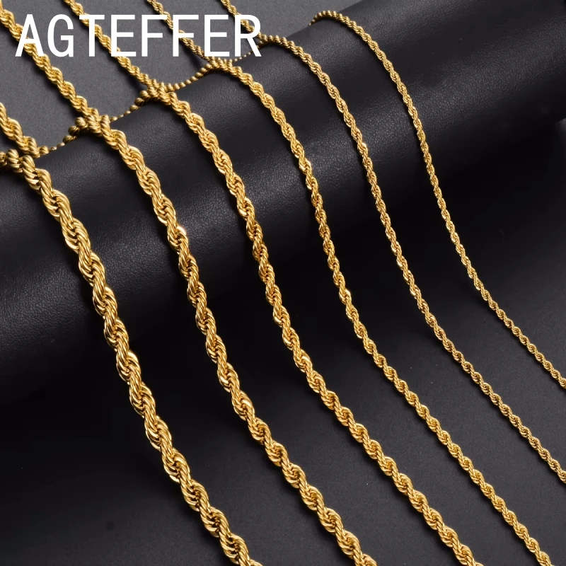 

925 Silver Wholesale Noble 45-60cm 18K Gold 3/4mm Rope Chain Necklace for Women Man Fashion Wedding Charm Gift Jewelry 18-24Inch