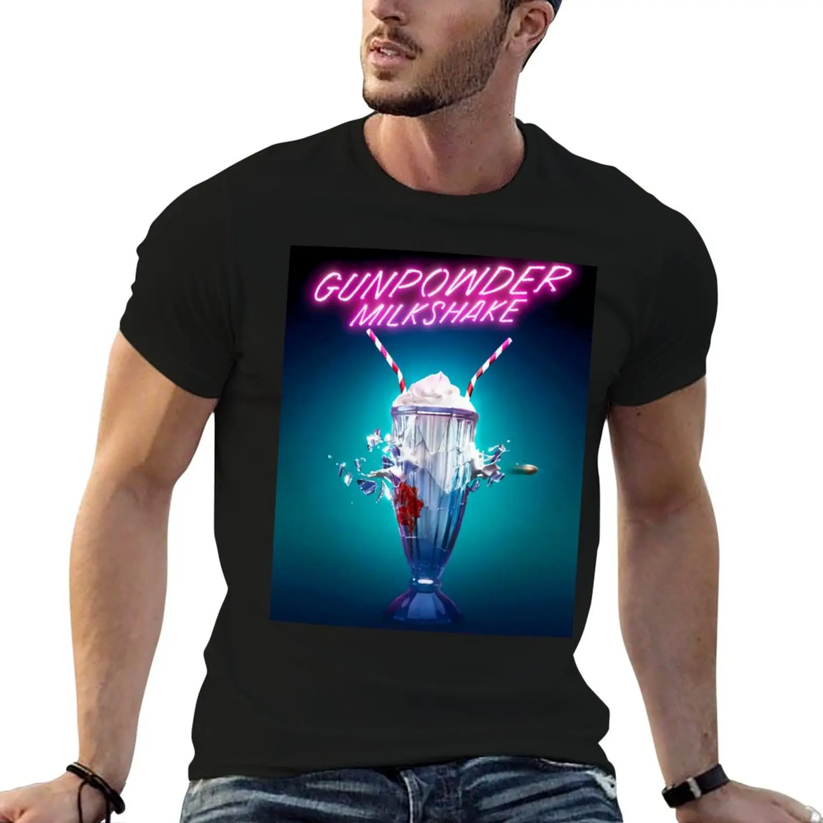 Gunpowder Milkshake Poster T-Shirt vintage anime shirt oversizeds plain shirts men graphic