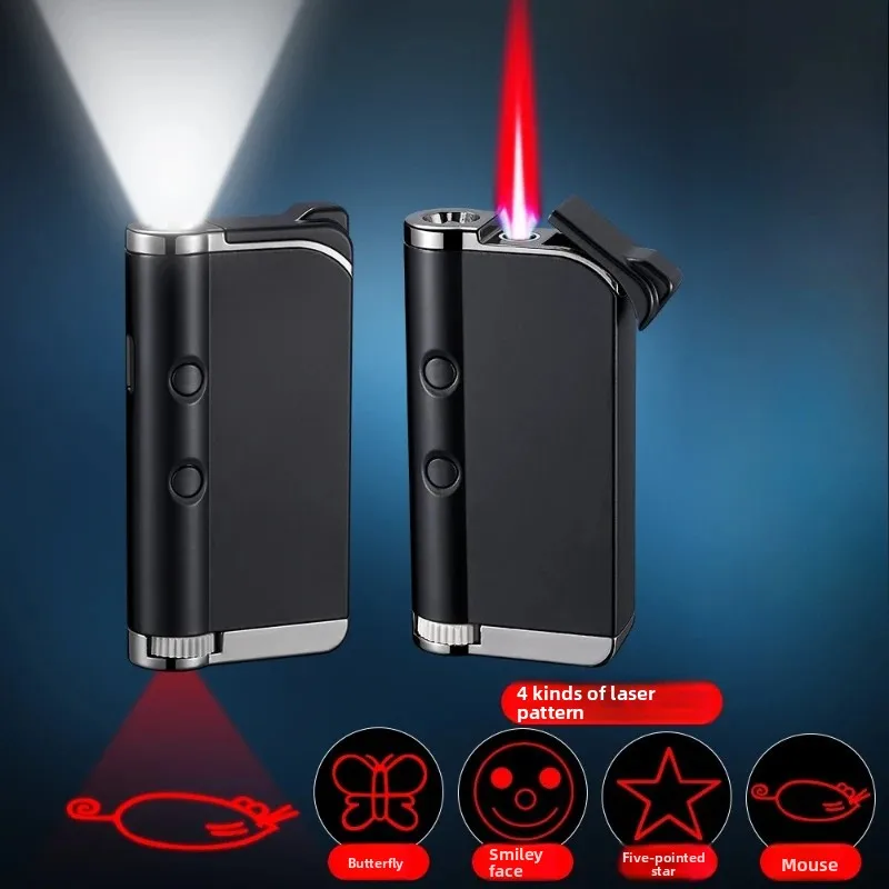 Laser Projection Lighting Lighter Multifunctional Windproof Red Flame Butane Lighter Cigarette Accessory Gift 2026