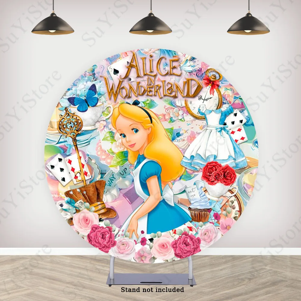 Alice in Wonderland Round Backdrop Cover For Girls Happy Birthday  Custom Circle Photography Background Photo Studio