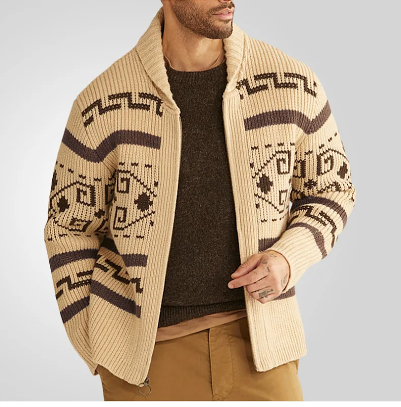Herren Herbst Winter Mode Strickjacke Jacke Slim Fit Langarm Strickpullover mit stilvollem Revers Design lässig elegant Out – Detail 4
