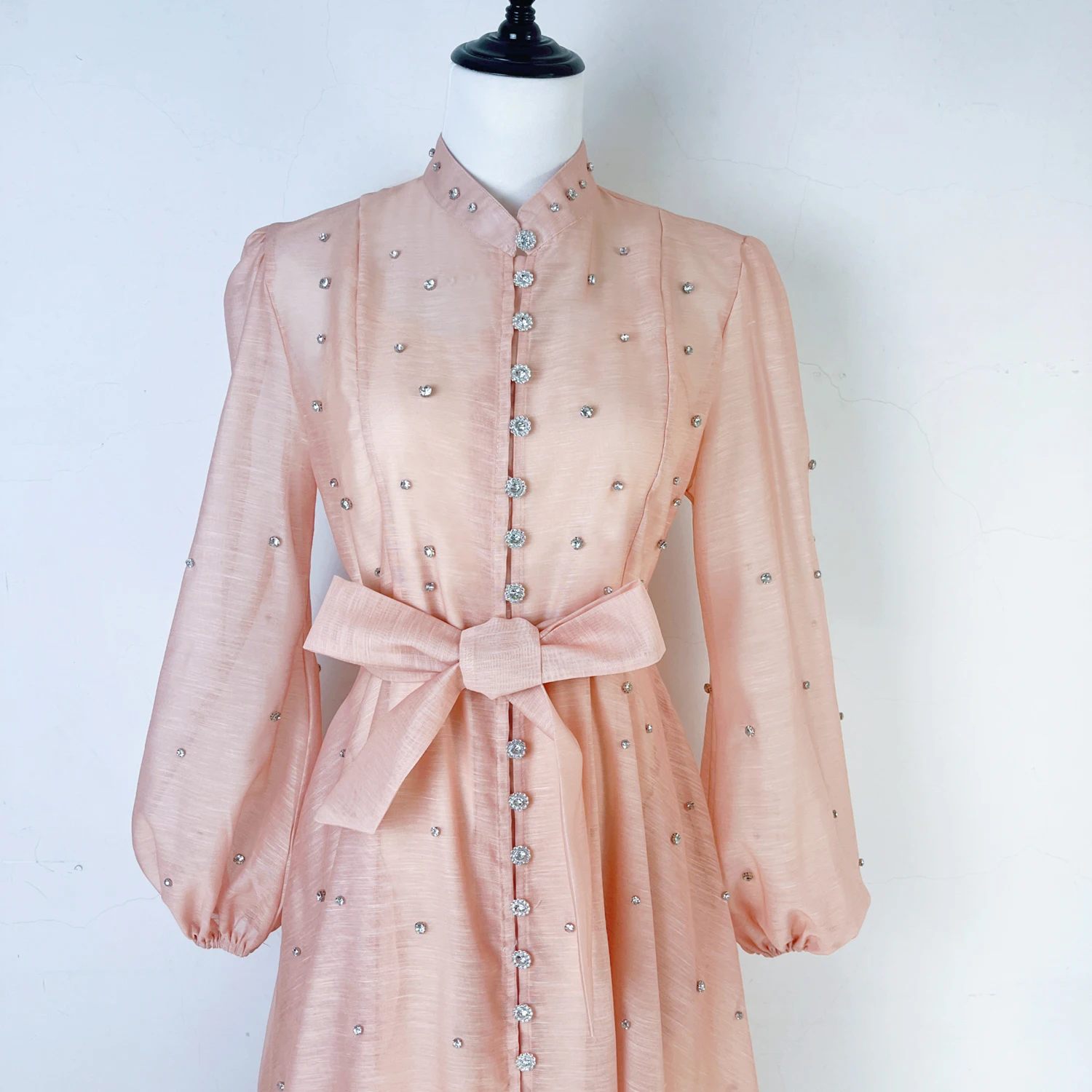 فاخر مأدبة مساء الزفاف فستان طويل المرأة فانوس كم مطرز الماس واحدة الصدر الزنانير شبكة Vestidos حفلة موسيقية الجلباب