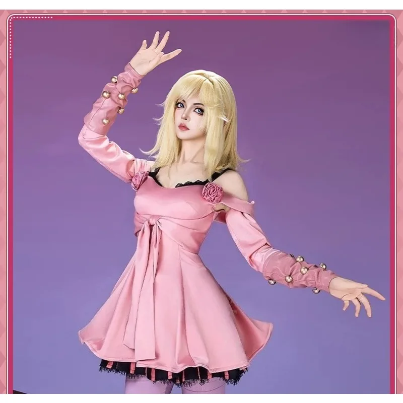 

Anime Lucy Steel Cosplay Costume Pink Rose Dress Elegant Gown with Accessories Full Set for Women Theme Party
