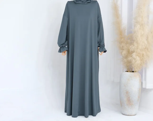 

Women's Solid Color Casual Trendy Simple Basic Loose Hooded Long Sleeve Abaya Middle East Muslim New Fashion Female Jalabiya