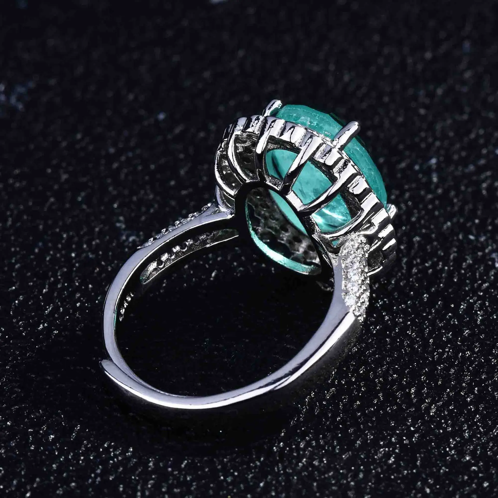 Luxuriöses Geometrisches Parairaite-Edelstein Silberschmuck-Set für Damen mit Miniatur-Diamant-Ensemble – Detail 7