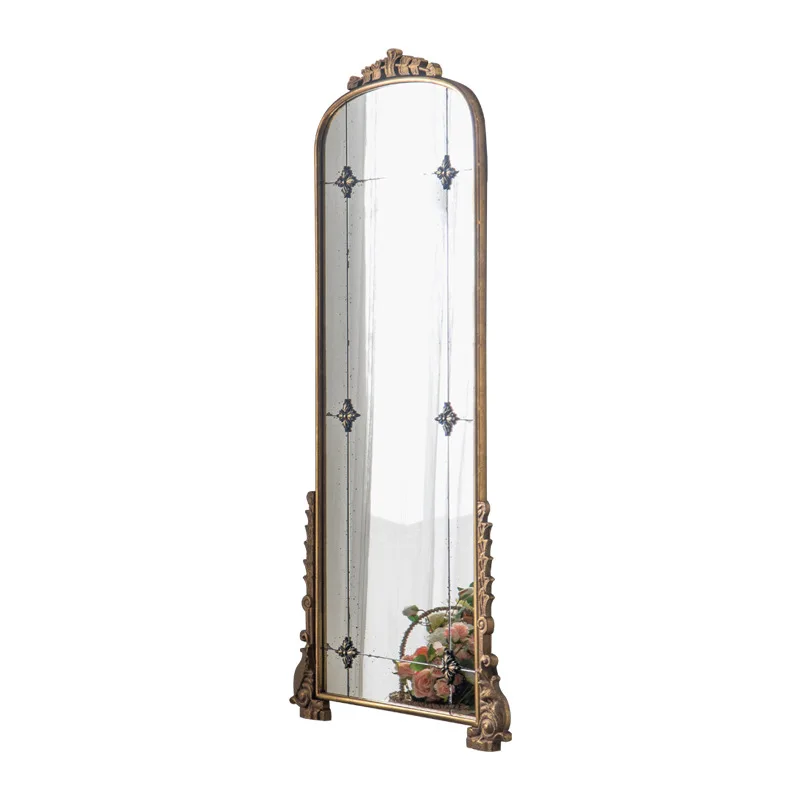 

French metal old decoration wall-mounted full-body mirror retro hotel model room personalized carved dressing
