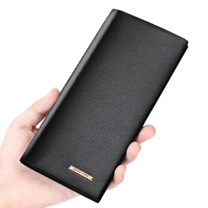 Men's Long Thin Slim Wallets Vintage Pu Leather Male Credit Card Holder Brown Money Purses Solid Simplicity Wallet for Man New