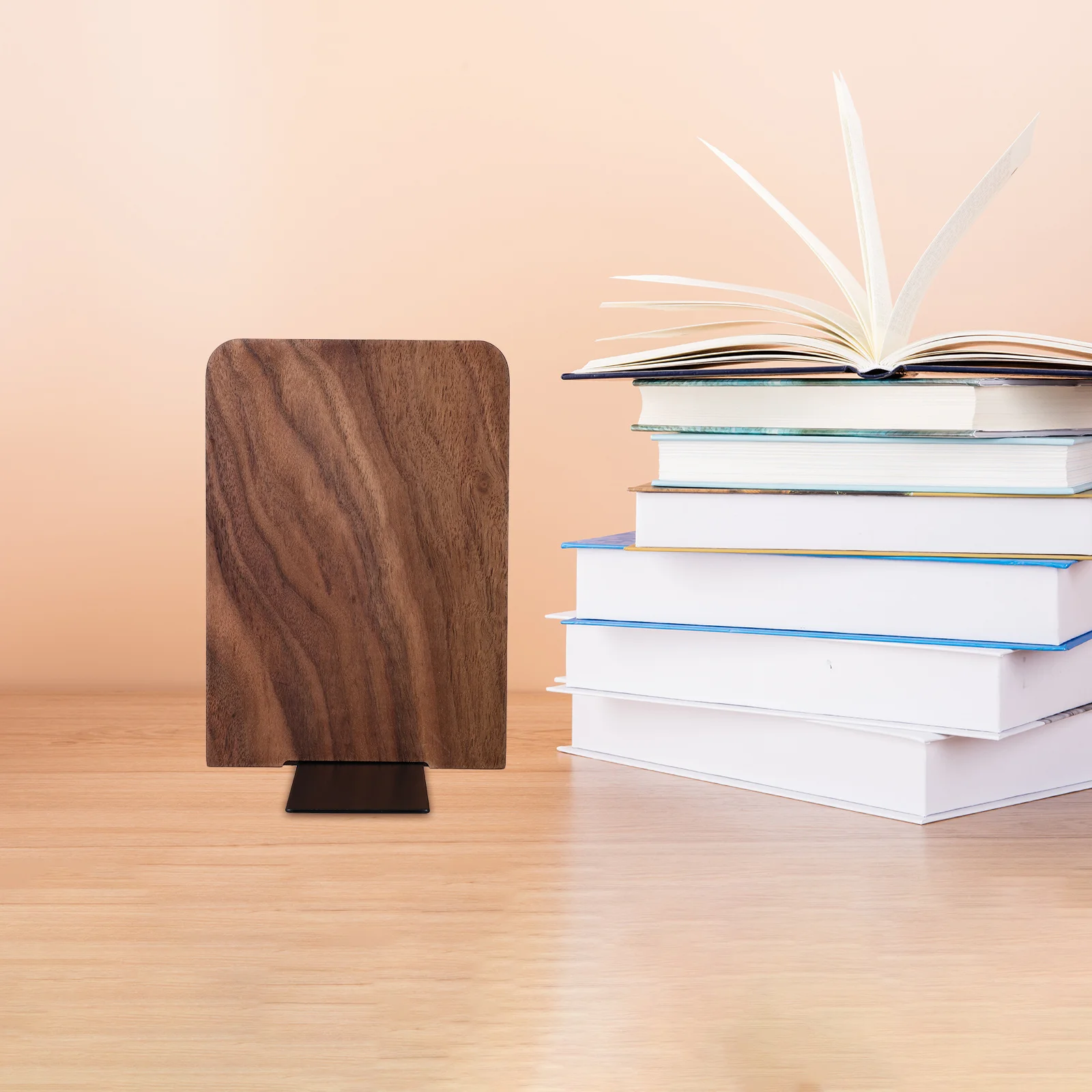 

Wooden Bookends L-Shaped Beech Wood Metal Base Heavy Duty Shelf Holder For Books Dvds Documents Office Home Library Decor