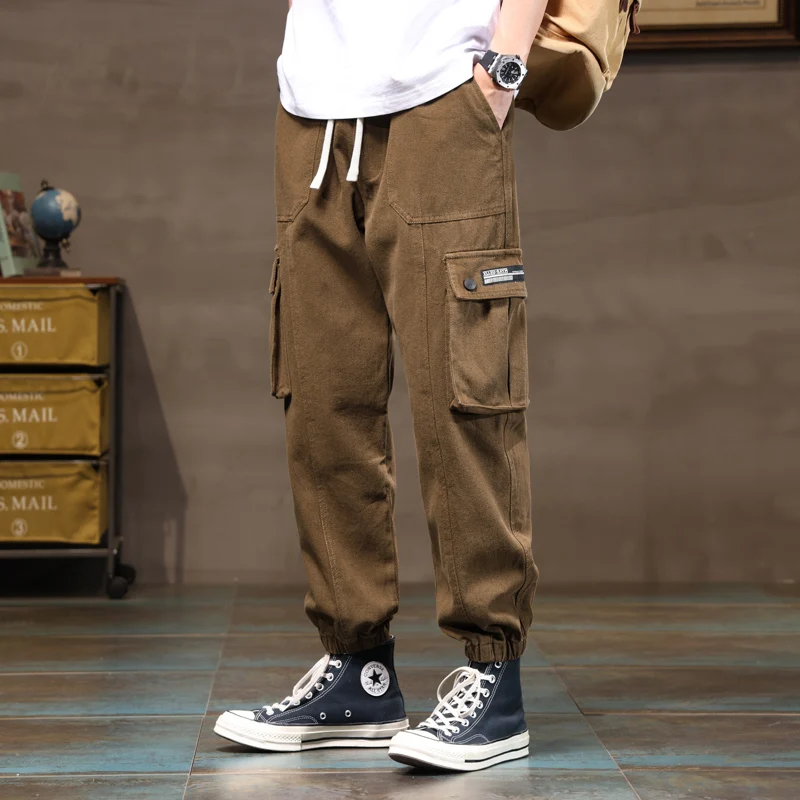 Korean Style Men's Cargo Pants Spring Slim Fit Retro Washed Men's Electrician Working Pants 2024 New Men's Casual Pants 8XL