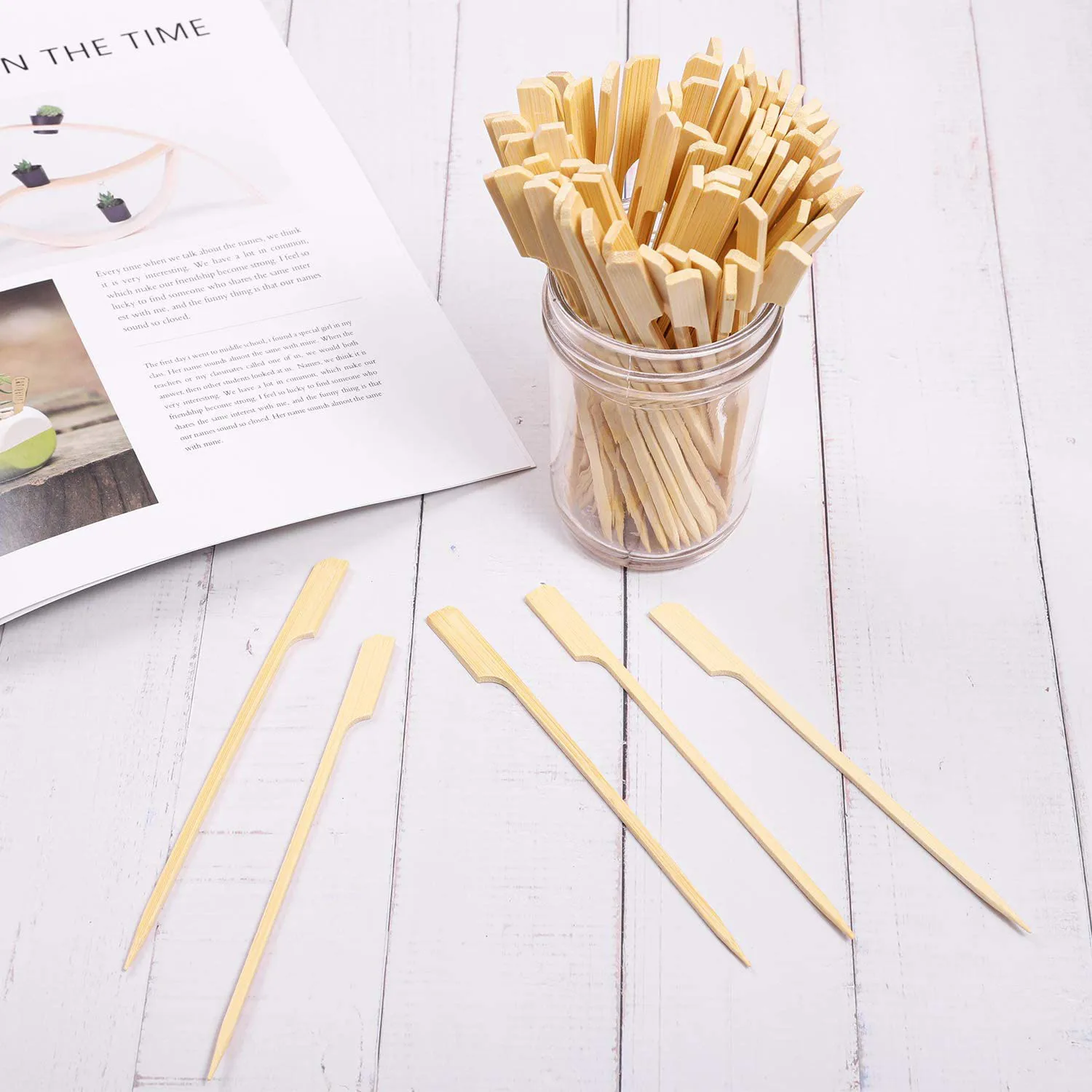 A206Z~500Pcs Bamboo Paddle Skewers Barbecue Bamboo Skewers Cocktail Sticks for Barbeque Kebabs Cocktails Buffets Party 12cm