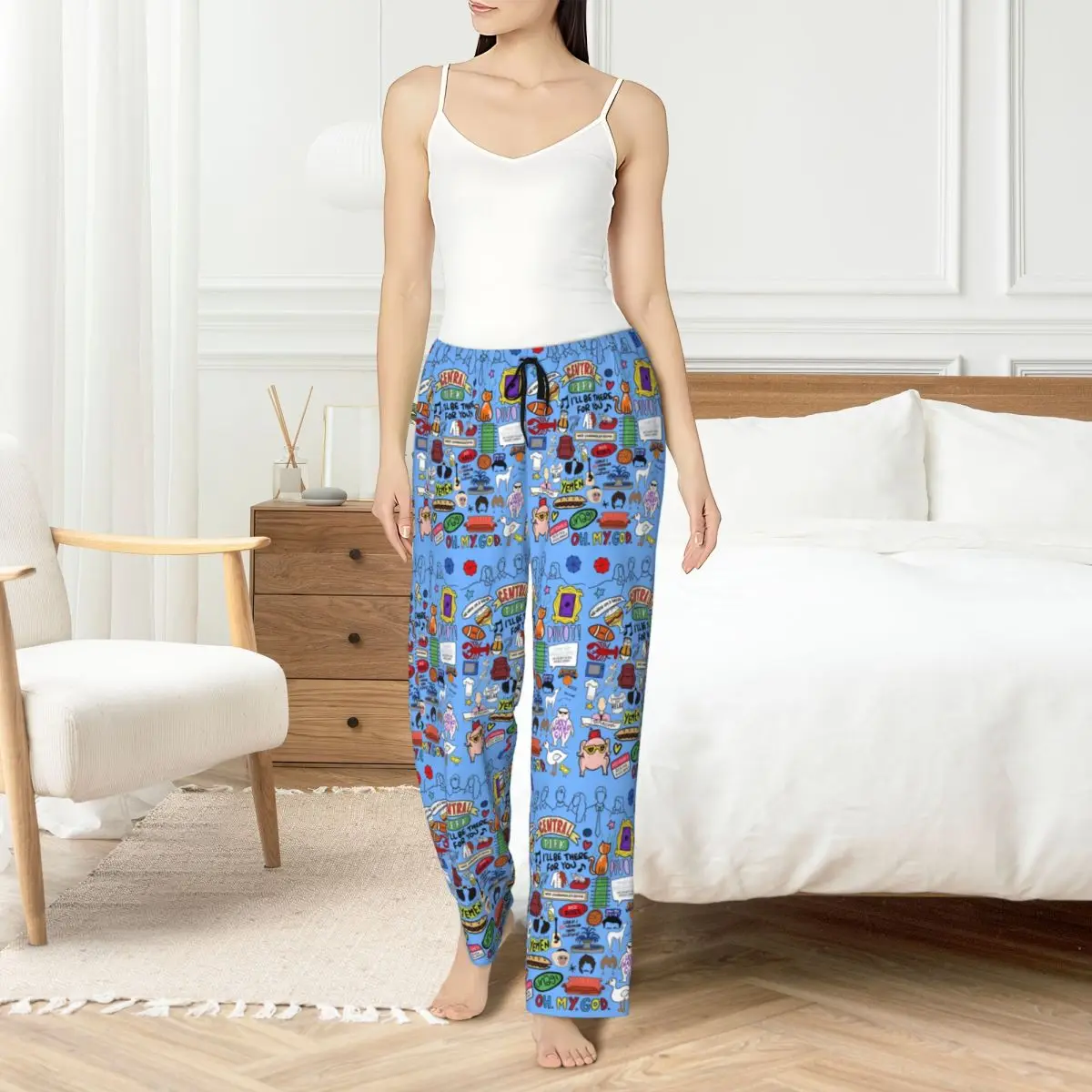 

Custom Friends Pajama Pants Sleepwear Women's Elastic Waistband Sitcom TV Show Sleep Lounge Bottoms with Pockets