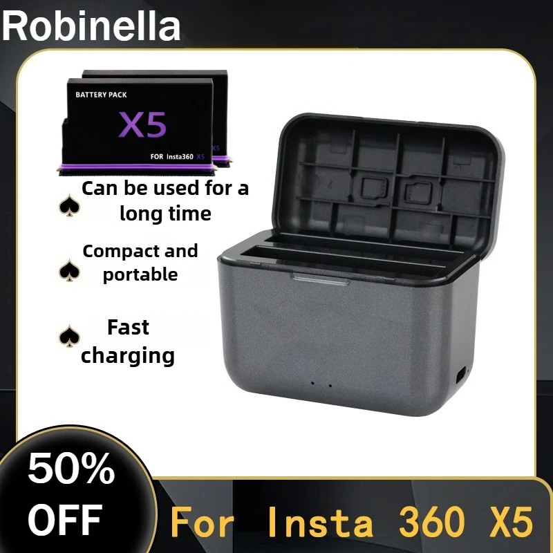 

2800mAh Rechargeable Battery & Dual Slot Charger Set for Insta360 X5, Complete Power Kit for Insta360 X5 Action Camera Batteries