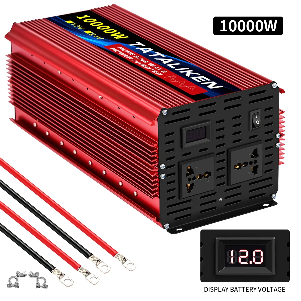 Imagem -06 - Inversor de Onda Senoidal Pura para Carro 12000w Conversor de 12v 24v a 220v ac Soquete Universal Inversor de Energia com Saídas 2ac