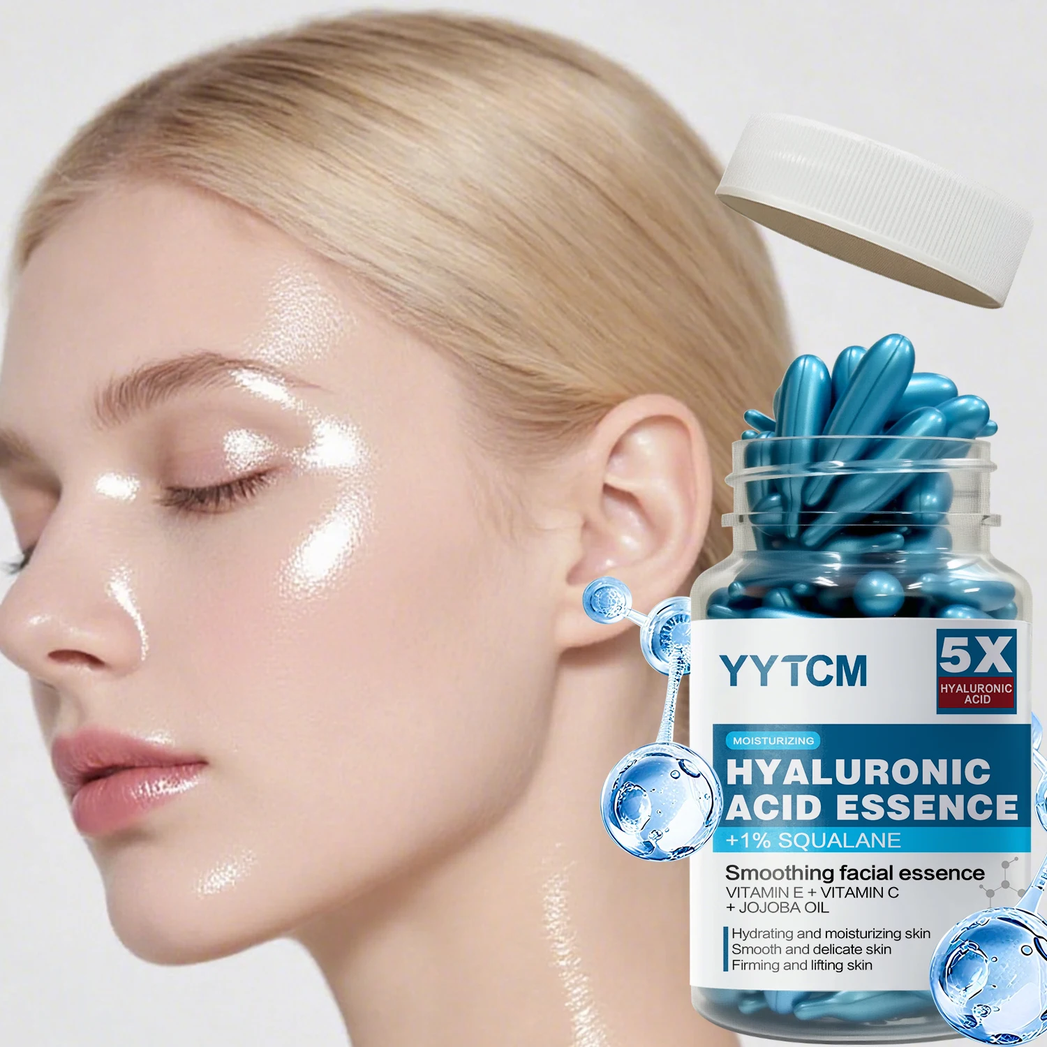 Hyaluronic Acid Deep Moisturizing Capsule Essence, Hydrates and Smoothes the Skin, Contains Plant-Derived Squalane, Vitamin E, Vi