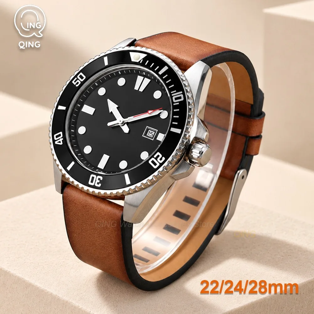 22/24/28mm Full Grain Leather Watches Strap Vintage Oil Wax Cowhide Watch Band Natural Hide Texture Breathable Durable Bracelet