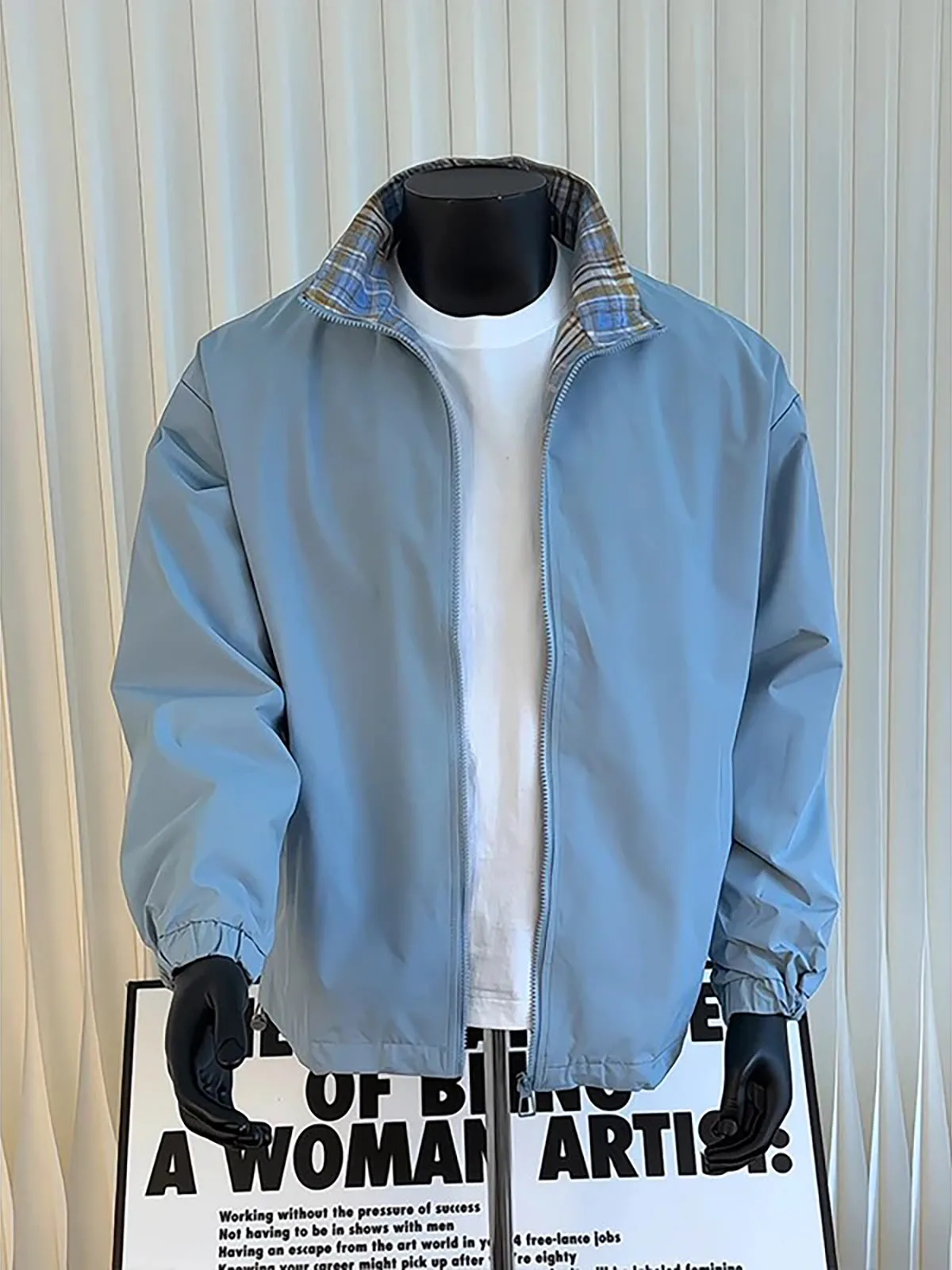 American Style Plaid Patchwork Pilot Jacket Men's Stand Collar Baseball Outfit Cleanfit Youth Sensation Outerwear Coat