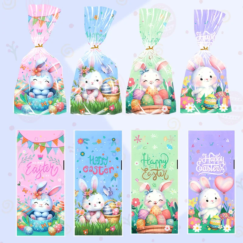 

50/100Pcs Easter Candy Gift Bags Cute Bunny Egg Cookie Bags Snack Biscuit Packaging Bag Kids Favors Gift Bags Easter Party Decor