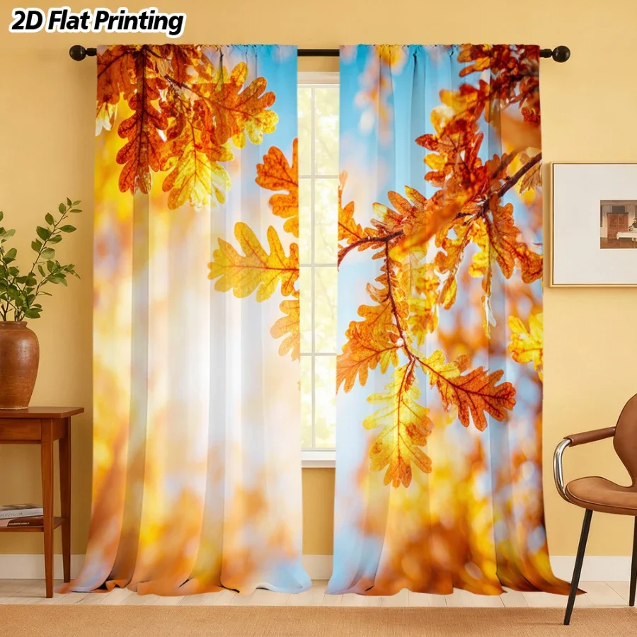 Vibrant Autumn Leaf Print Curtains for Living Room Home Decor Sunlight Filtering Window Drapes