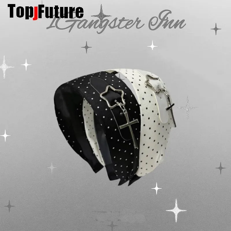 

Dark Subculture Y2K GIRL Polka Dot Star Women's Harajuku Steampunk Gothic Lolita Cross hair hoop headband hair band Accessory