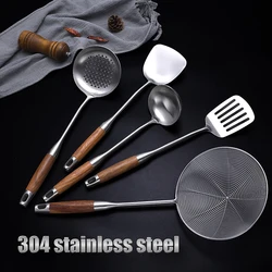 Spatules à poisson frit avec manche en bois en acier inoxydable 304, pelle à steak, spatule à poisson large, ustensiles de cuisine biseautés fendus