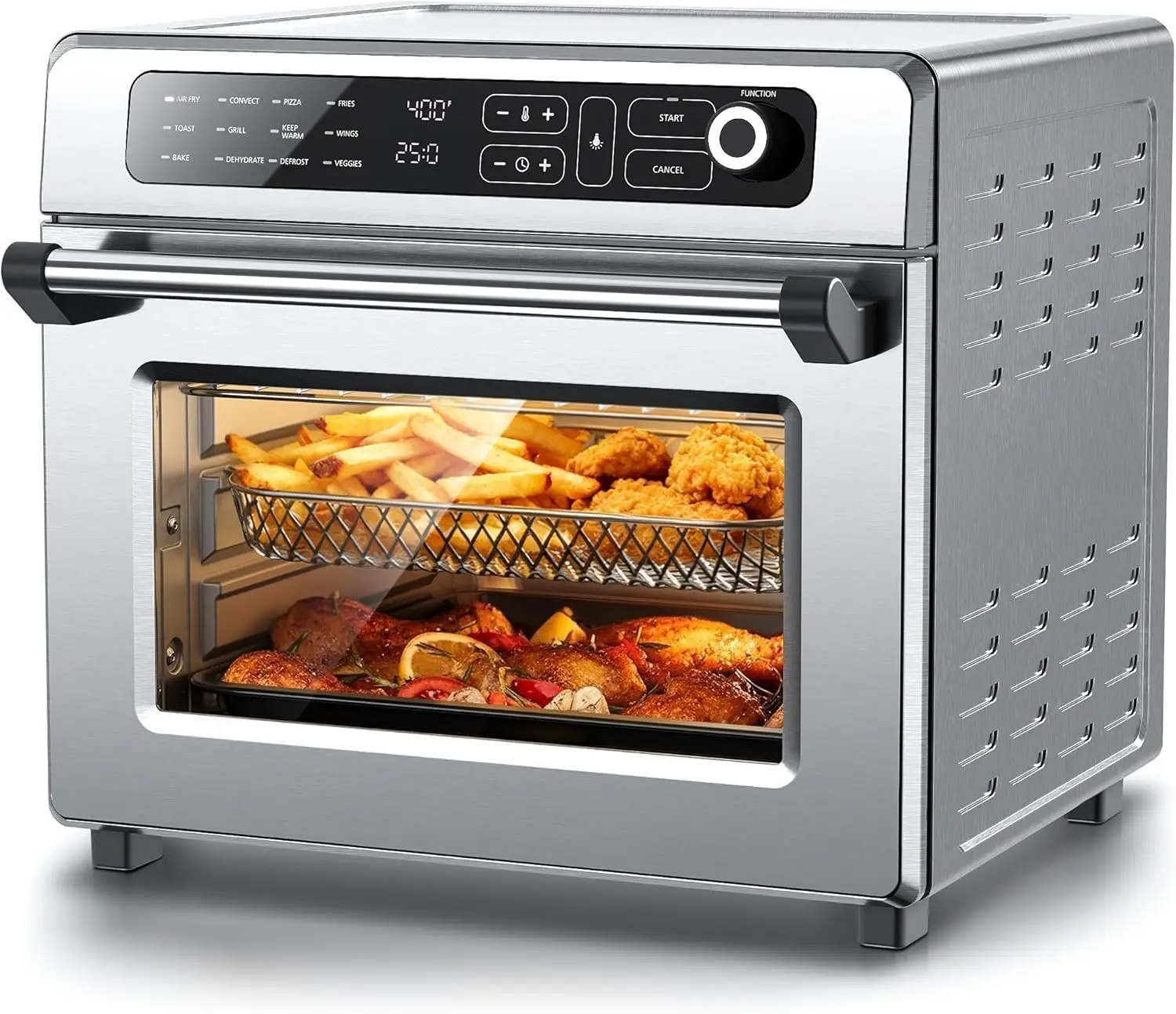 25-Quart Air Fryer & Toaster Oven Combo, 12-in-1 Large Convection Oven with 60-Minute Timer and Adjustable Temperature Range 70–