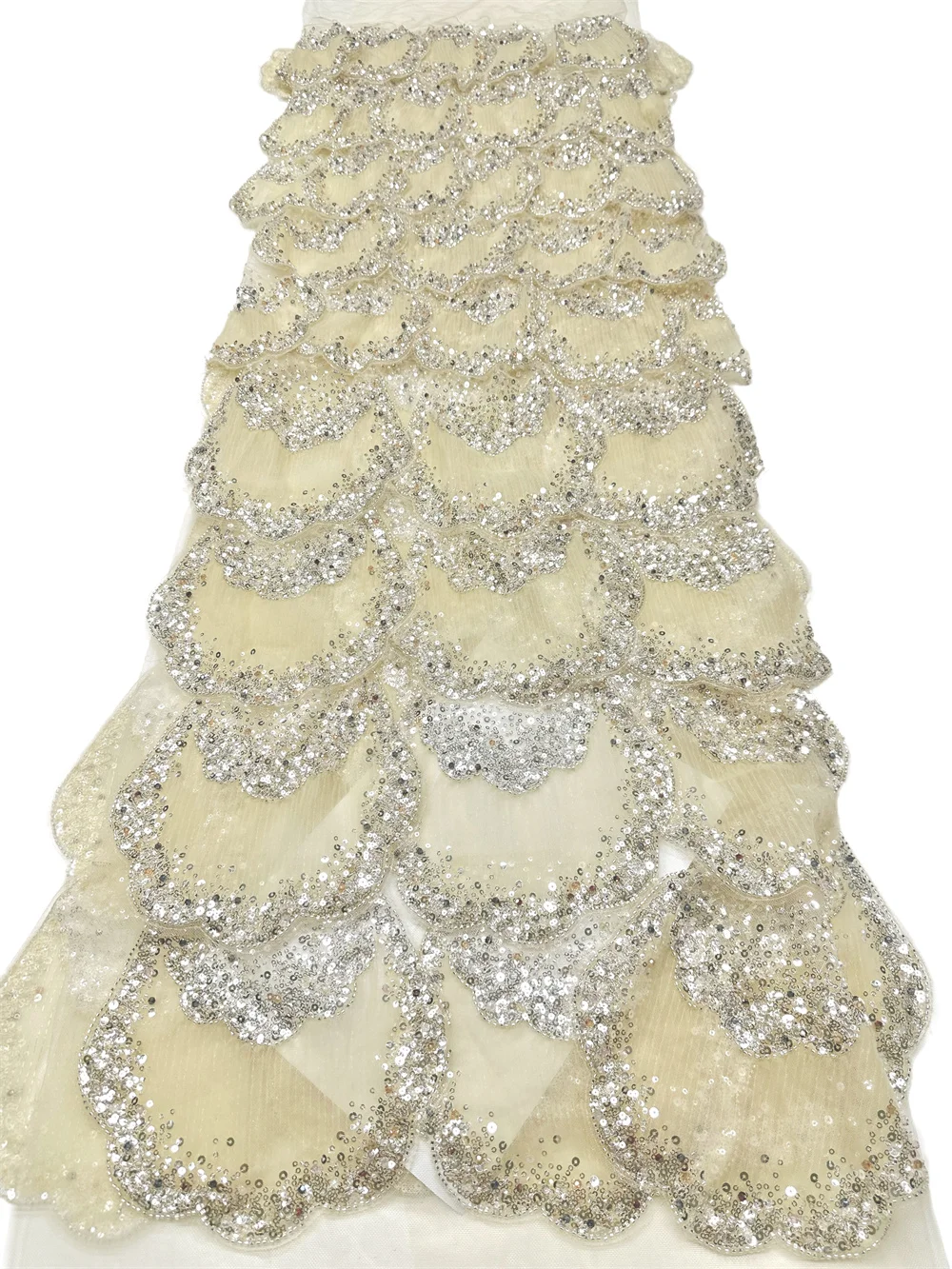 African 3D Flower Sequins Lace Fabric High Quality Lace Embroidery Beads Mesh Fabric 5 Yards For Women Wedding Party