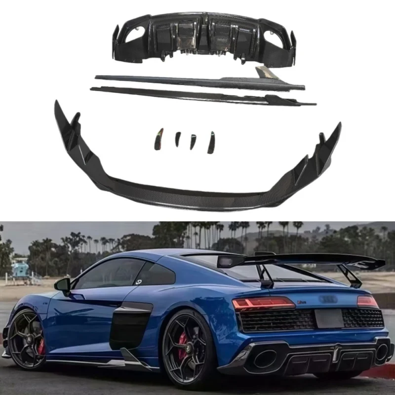 Cap Style Dry Carbon Fiber Front Lip Side Skirt Rear Diffuser Wind Blade Body Kit For 23 Audi R8