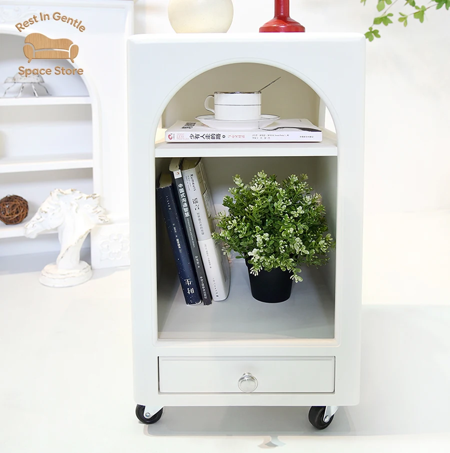 Innova Hotel Bedroom Bedside Table Furniture Modern Fashion Design Wood White Bedside Table with Wheels