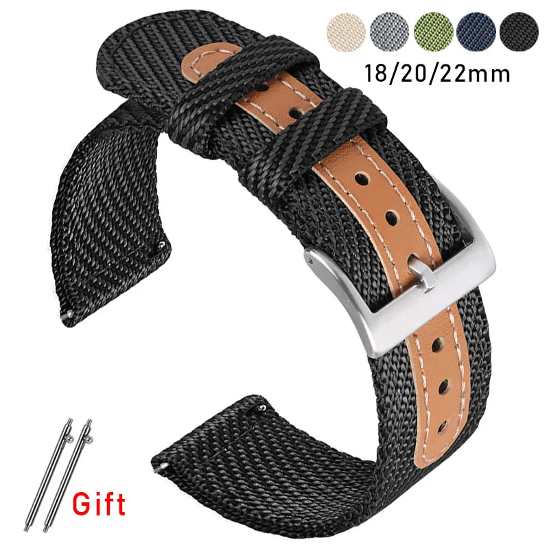 النايلون حلقة من جلد 18 مللي متر 20 مللي متر 22 مللي متر جودة عالية حزام عالمي ل رولكس لسامسونج غالاكسي سوار الإفراج السريع معصمه #1