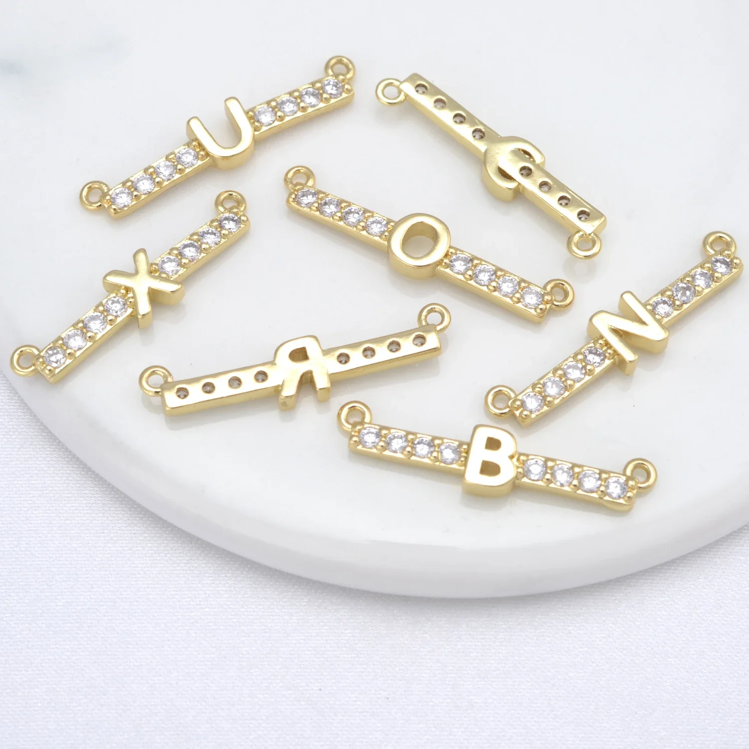 LJRIVER 26 Letter Connectors for Jewelry Making Brass Gold Connection Accessories Arrangement Zircon Letter Jewelry Material