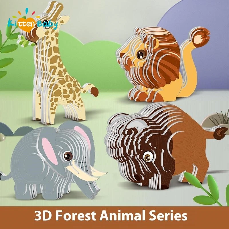 1 Set Kids Educational Montessori Toys Funny DIY Manual Assembly Three-dimensional Model Animal 3D Paper Puzzle Toy For Boy Girl