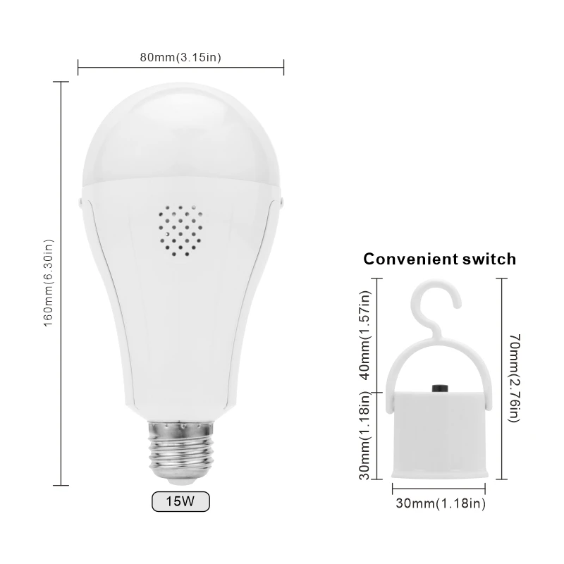 Imagem -02 - Lâmpada de Emergência Led Portátil Lâmpada de Acampamento Recarregável Home Power Failure Tenda Lâmpada de Jardim E27 15w 1600mah 85265v