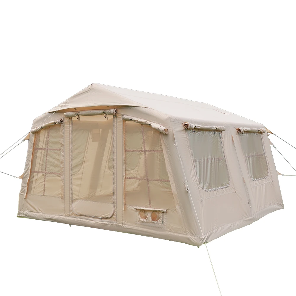 Factory Wholesale 13.68sqm Beige Inflatable Tent Waterproof Oxford Air Beam Quick Setup 3-4 Person Outdoor Camping
