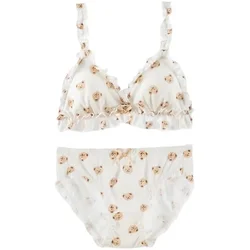 Japan Cute Girl Bear Bra Cartoon Cute Girl Without Steel Ring Anti-Sagging Sweet Ruffled Bow Bra Set as Well as Bra Single Piece