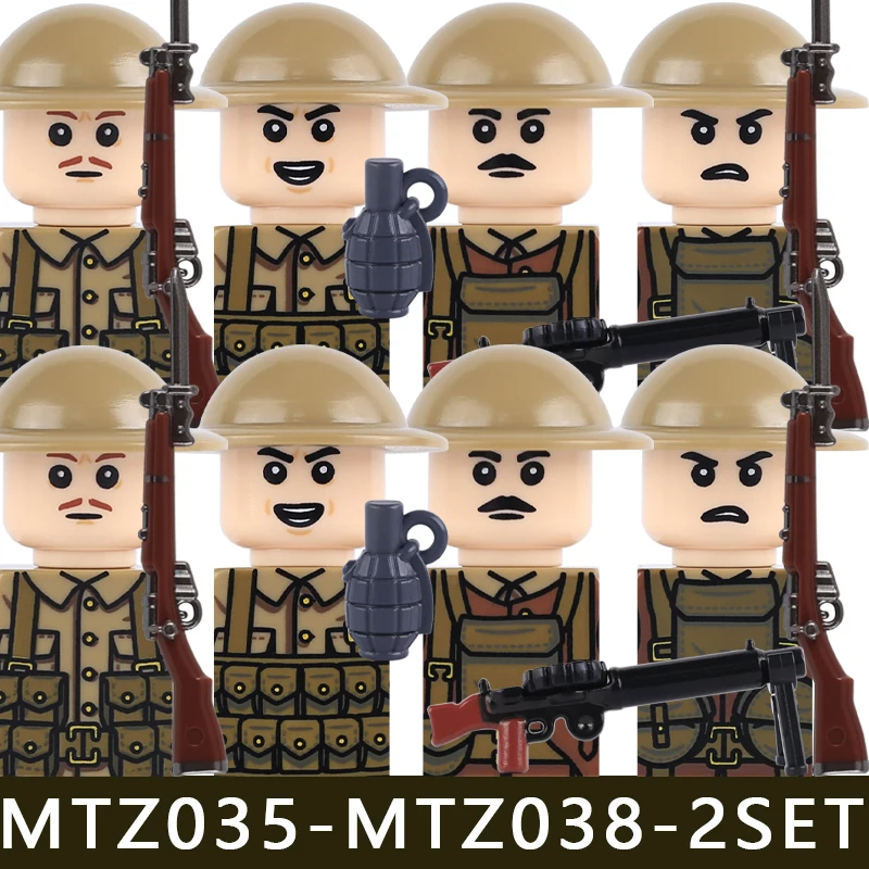 MOC Militärserie WW1 Preußische Britische Soldatenfiguren Bausteine Armee Infanterie Krieger Rucksack Zubehör Bausteine Spielzeug
